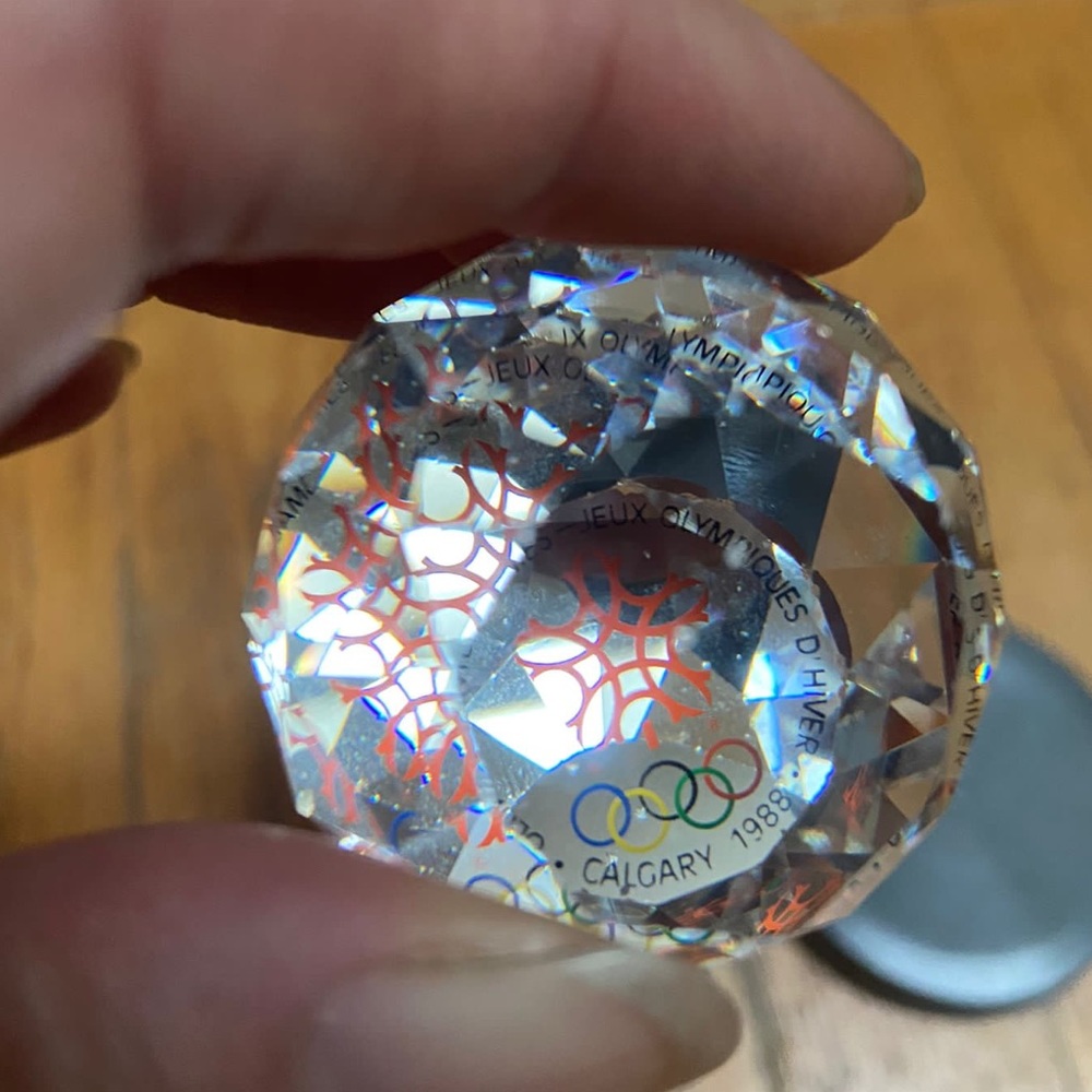 Crystal Glass Calgary Winter Olympics Paperweight from Swarovski, 1988